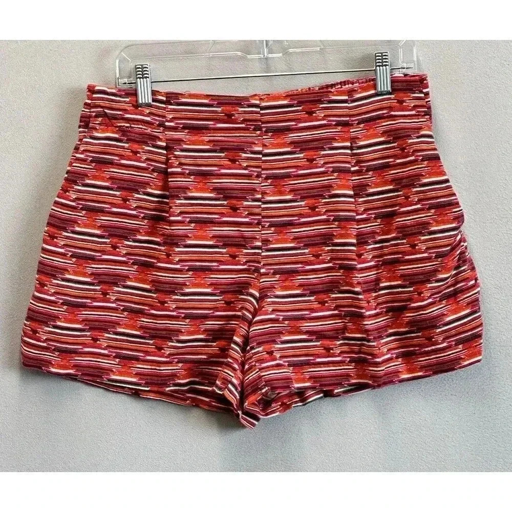 LOFT Women's Sz M‎ Multicolor Linen Blend Pleated Elastic Waist Pull On Shorts